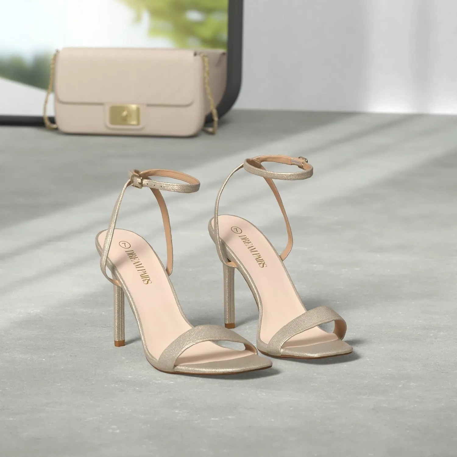 DREAM PAIRS Womens High Stilettos Open Square Toe Ankle Strap Heels Sexy Comfort Strappy Dress Shoes Wedding Bridal Pumps Sandals