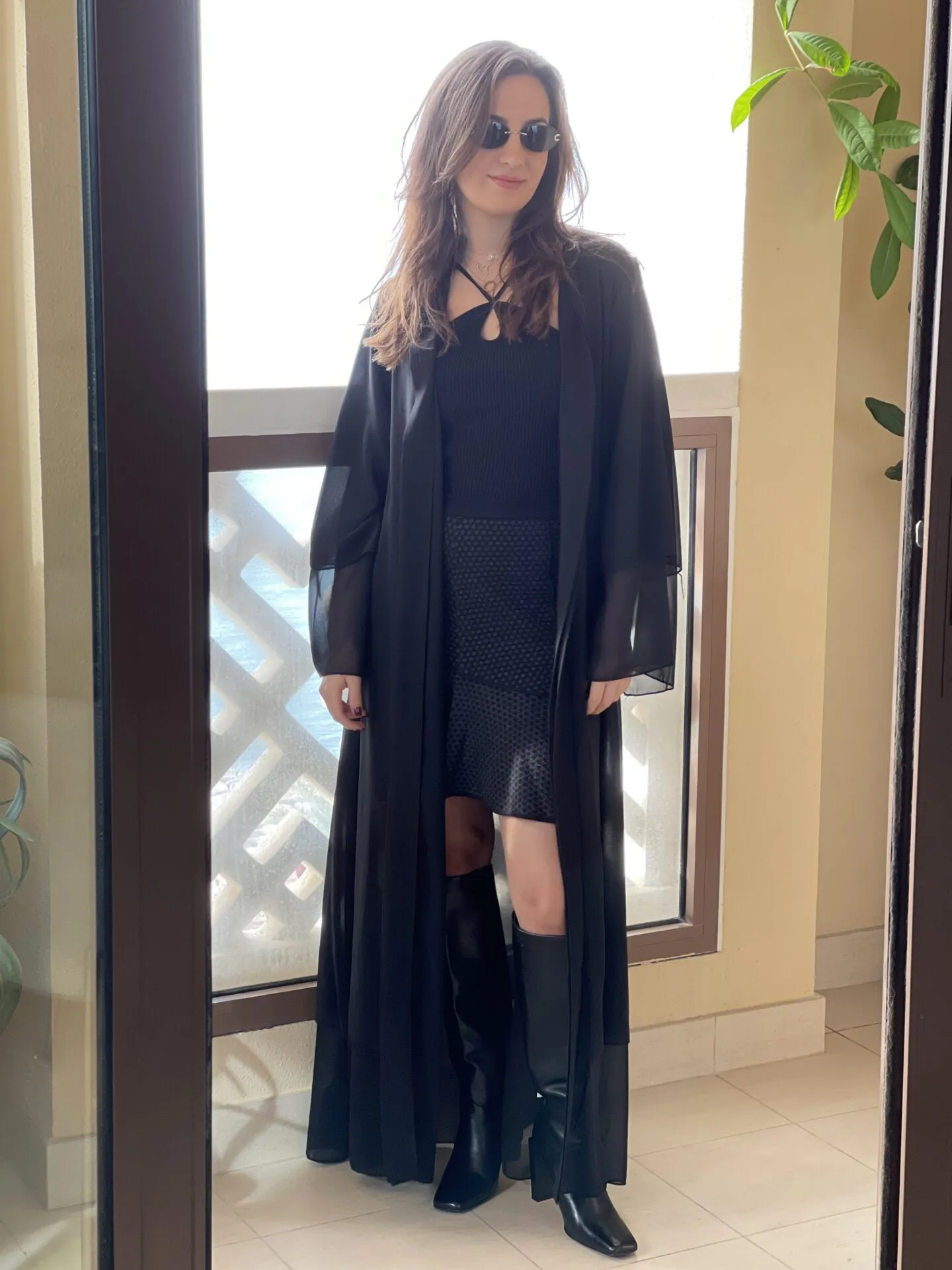 Fashion - Kaftan Belted Chiffon Open Front - Black
