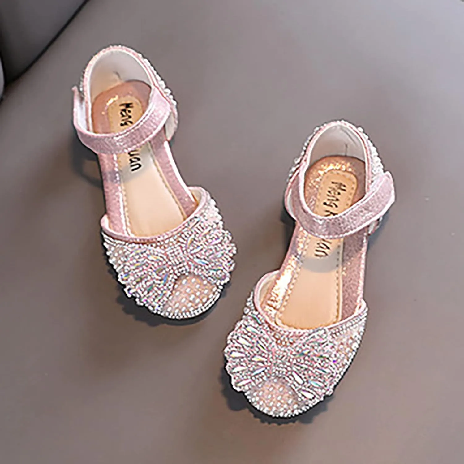 Fashion Spring and Summer Girls Dance Shoes Princess Dress Performance Shoes Pearl Rhinestone Bow Hook Simple