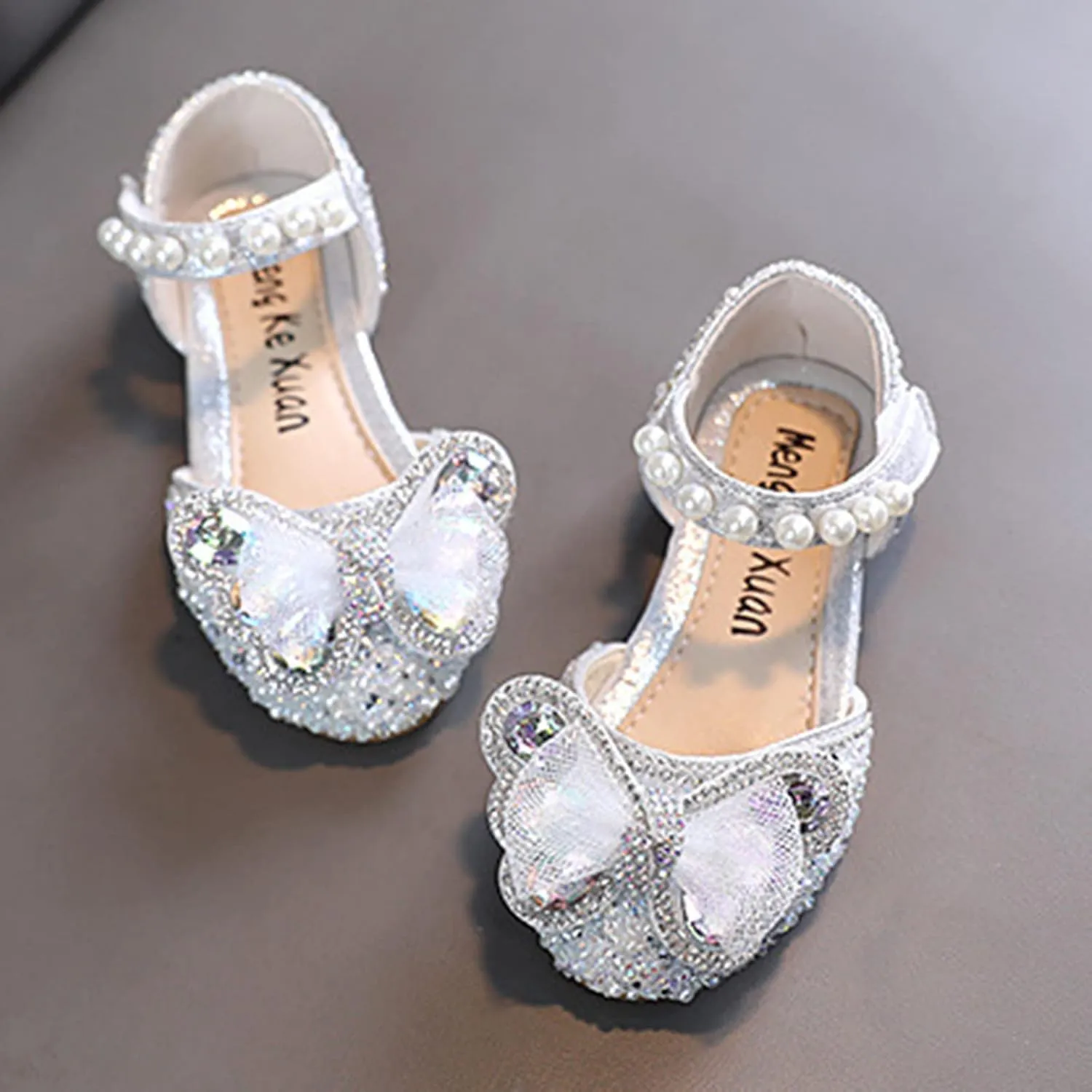 Fashion Spring and Summer Girls Sandals Dress Performance Dance Shoes Mesh Rhinestone Bow Hook Look Kids Sandals Girls (Silver, 3-3.5 Years Toddler)