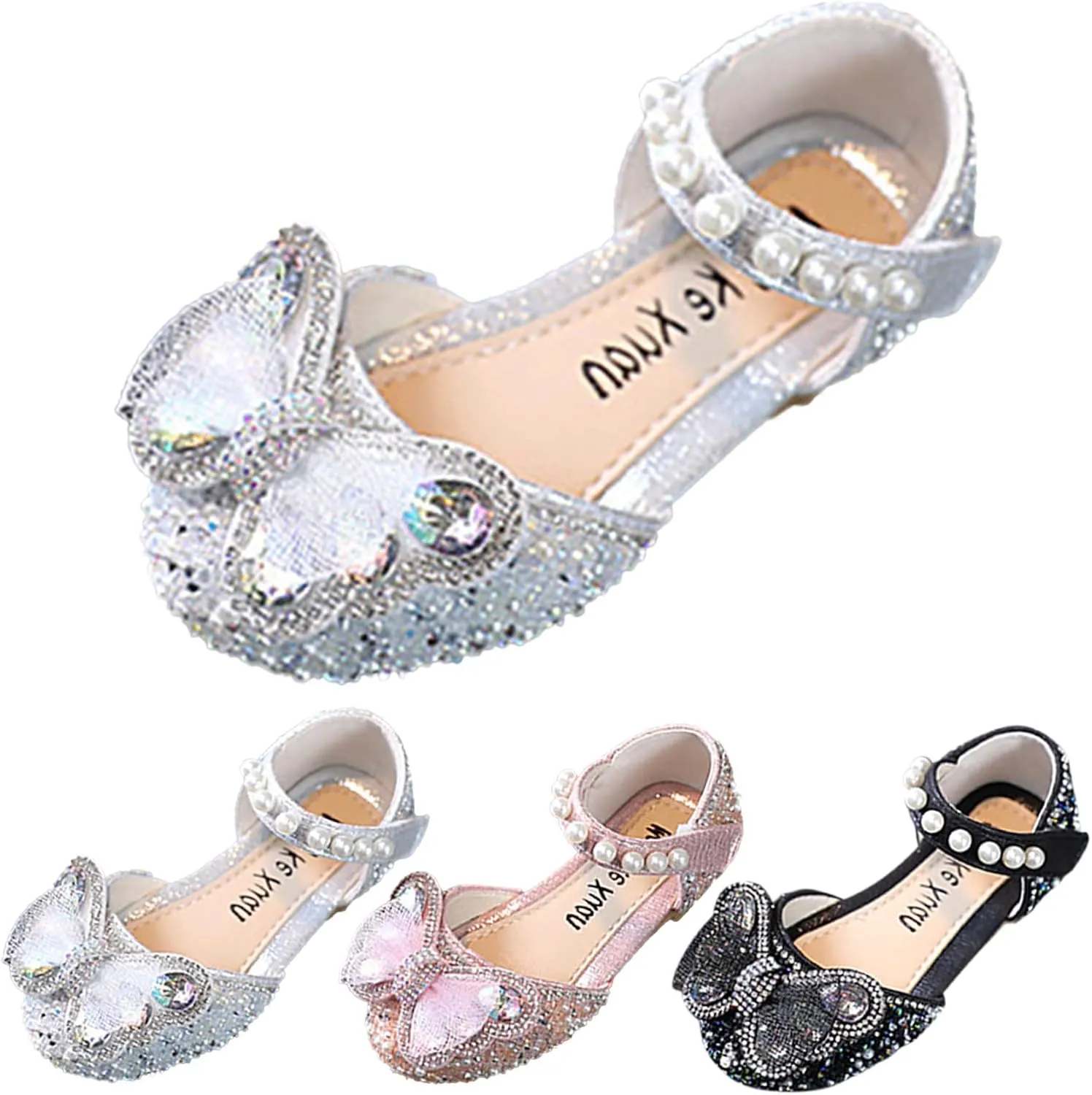 Fashion Spring and Summer Girls Sandals Dress Performance Dance Shoes Mesh Rhinestone Bow Hook Look Kids Sandals Girls (Silver, 3-3.5 Years Toddler)