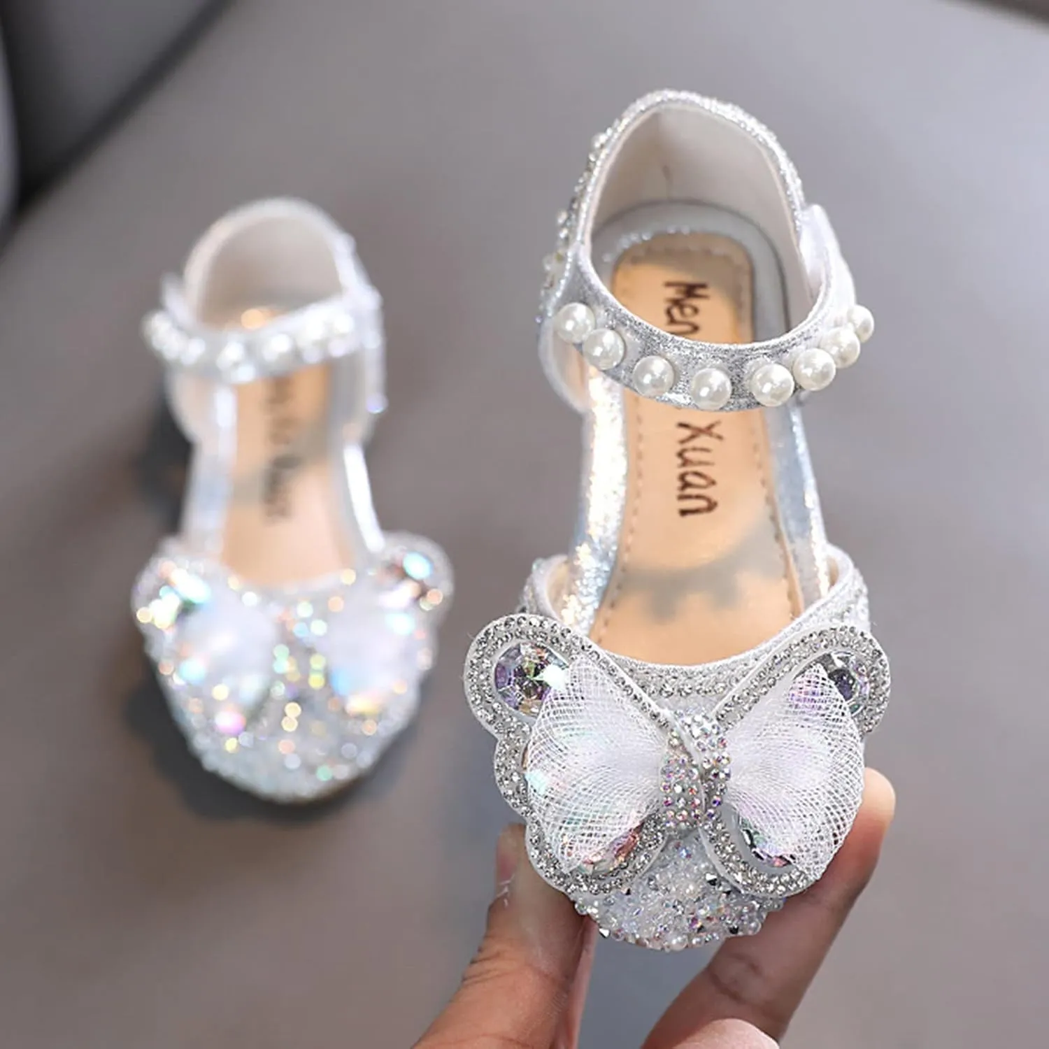 Fashion Spring and Summer Girls Sandals Dress Performance Dance Shoes Mesh Rhinestone Bow Hook Look Kids Sandals Girls (Silver, 3-3.5 Years Toddler)