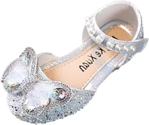 Fashion Spring and Summer Girls Sandals Dress Performance Dance Shoes Mesh Rhinestone Bow Hook Look Kids Sandals Girls (Silver, 3-3.5 Years Toddler)