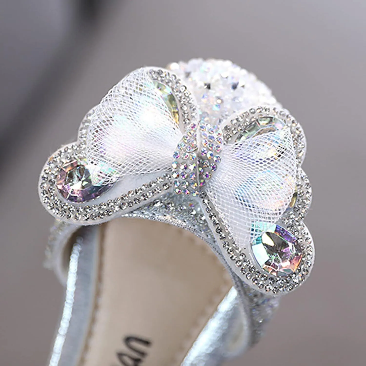 Fashion Spring and Summer Girls Sandals Dress Performance Dance Shoes Mesh Rhinestone Bow Hook Look Kids Sandals Girls (Silver, 3-3.5 Years Toddler)