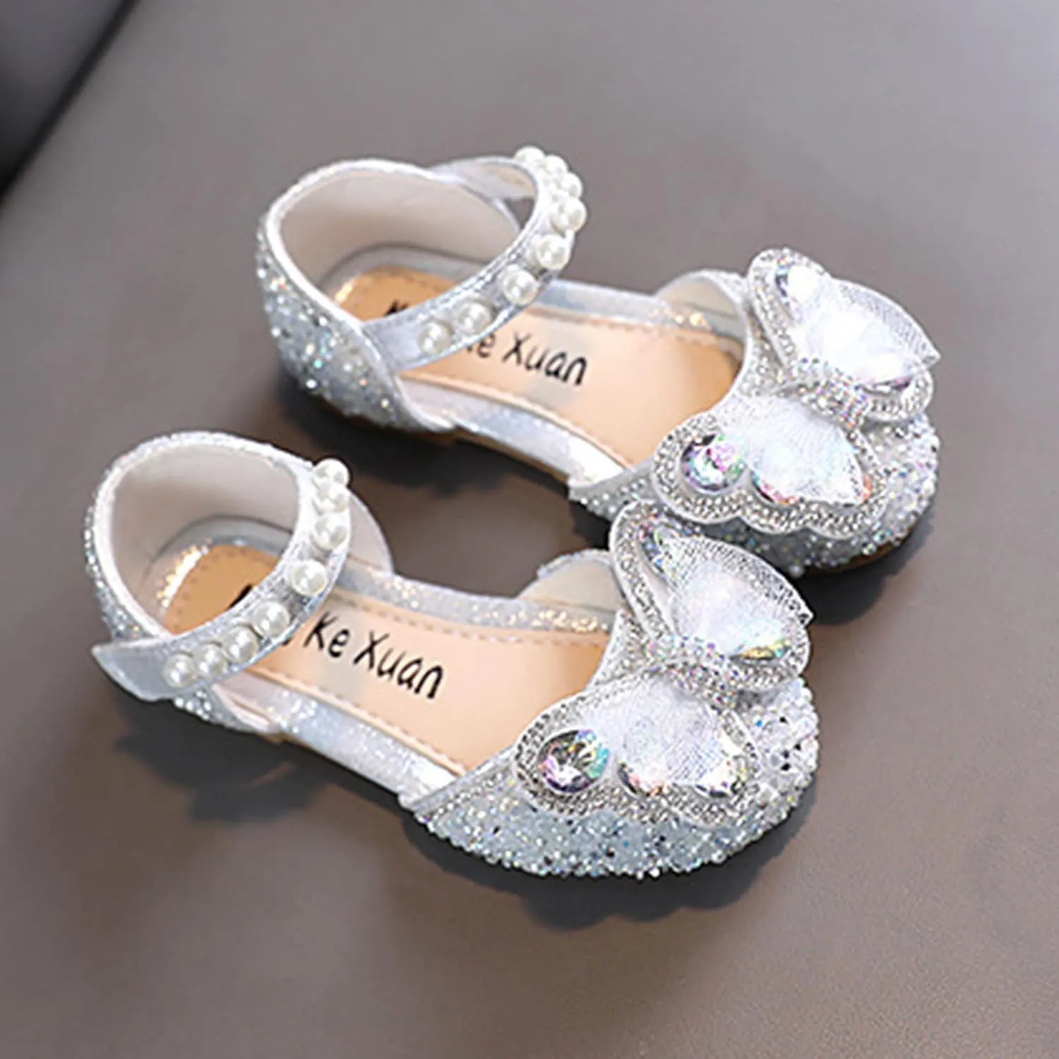Fashion Spring and Summer Girls Sandals Dress Performance Dance Shoes Mesh Rhinestone Bow Hook Look Kids Sandals Girls (Silver, 3-3.5 Years Toddler)