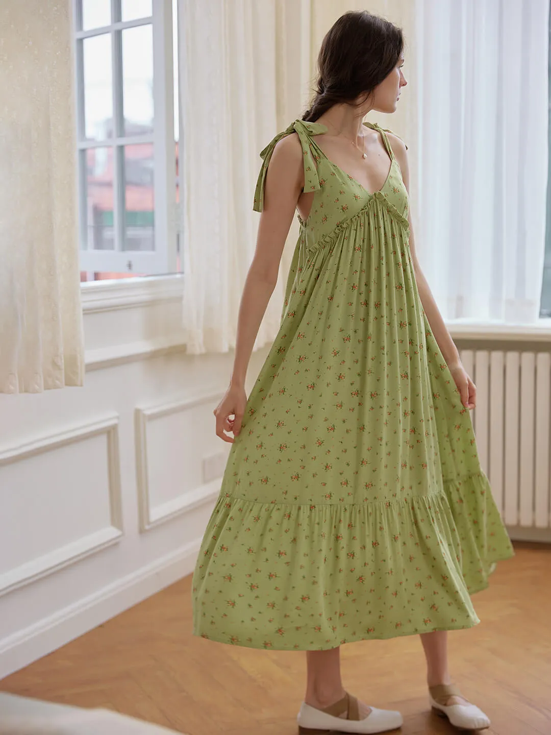 【Final Sale】 Rosalina Floral Green Slip Dress