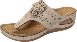 Flip Flops for Women Summer Arch Support Orthopedic Sandals Fashion Hollow Flower Breathable Slippers Comfort Plantar Fasciitis Slip on Flat Sandals All Day Comfort