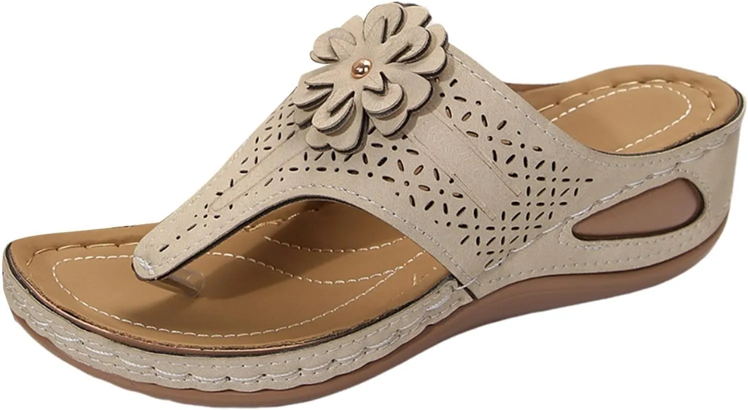 Flip Flops for Women Summer Arch Support Orthopedic Sandals Fashion Hollow Flower Breathable Slippers Comfort Plantar Fasciitis Slip on Flat Sandals All Day Comfort