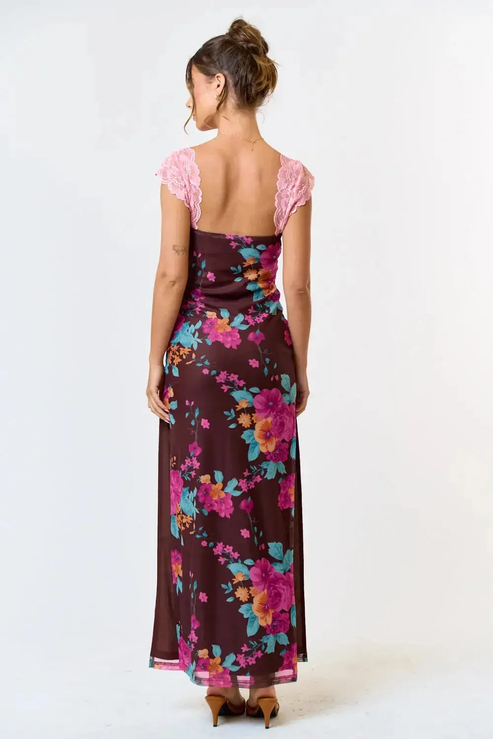 FLORAL LACE MAXI DRESS MAUVE