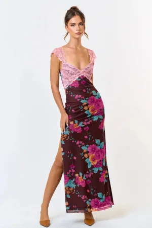 FLORAL LACE MAXI DRESS MAUVE