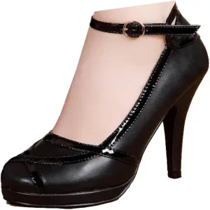 getmorebeauty Women's Vintage Retro Black and White Ankle Strappy Buckle Dress High Heels