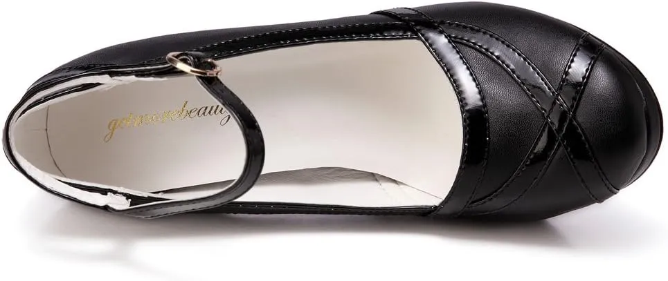 getmorebeauty Women's Vintage Retro Black and White Ankle Strappy Buckle Dress High Heels