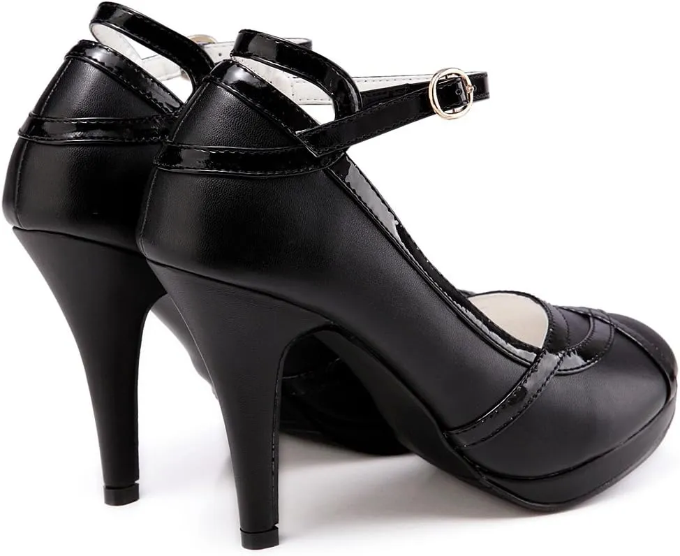 getmorebeauty Women's Vintage Retro Black and White Ankle Strappy Buckle Dress High Heels