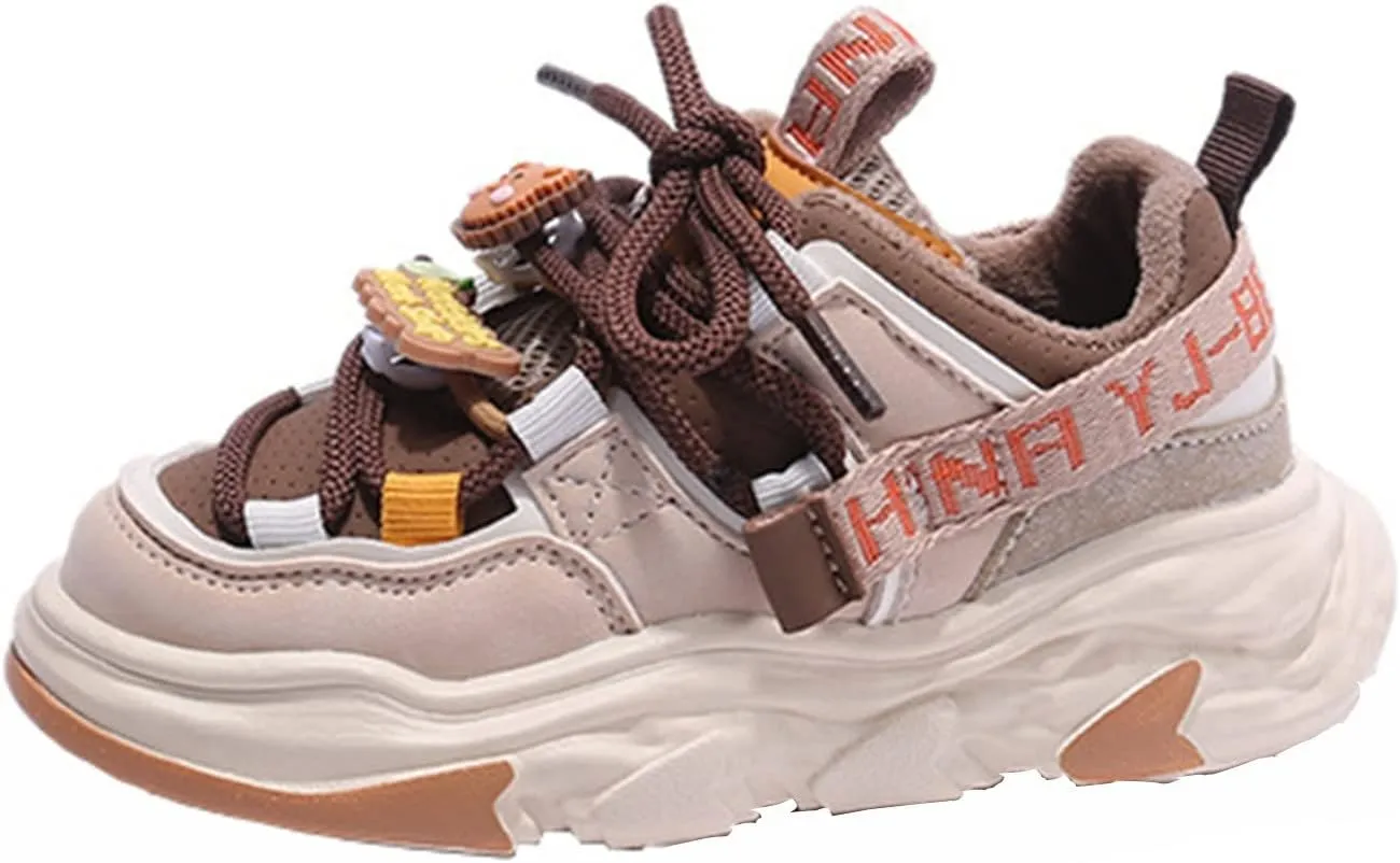 Girls and Toddler Chunky Sneakers Lace Up Vulcanize Fashion Girls Platform Thick Sole Outdoor Running Size 3 Baby Shoes