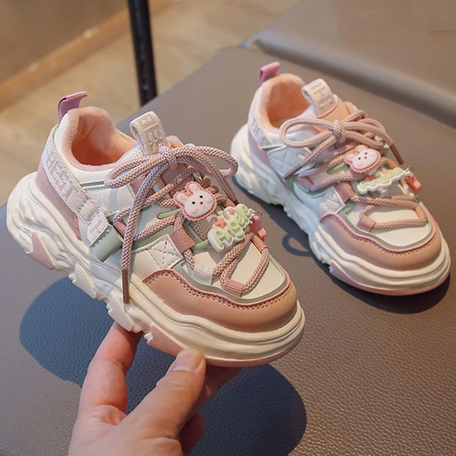 Girls and Toddler Chunky Sneakers Lace Up Vulcanize Fashion Girls Platform Thick Sole Outdoor Running Size 3 Baby Shoes