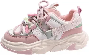 Girls and Toddler Chunky Sneakers Lace Up Vulcanize Fashion Girls Platform Thick Sole Outdoor Running Size 3 Baby Shoes