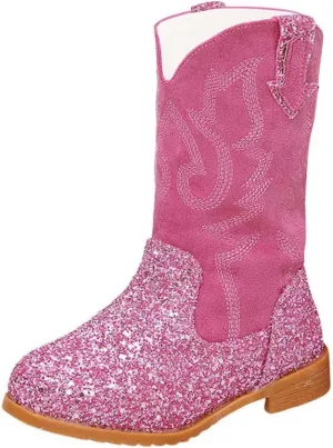 Girls Cowgirl Boots Mid Calf Square Toe Western Boot for Kids Glitter Cowboy Boots Party Toddler Girls Riding Shoes