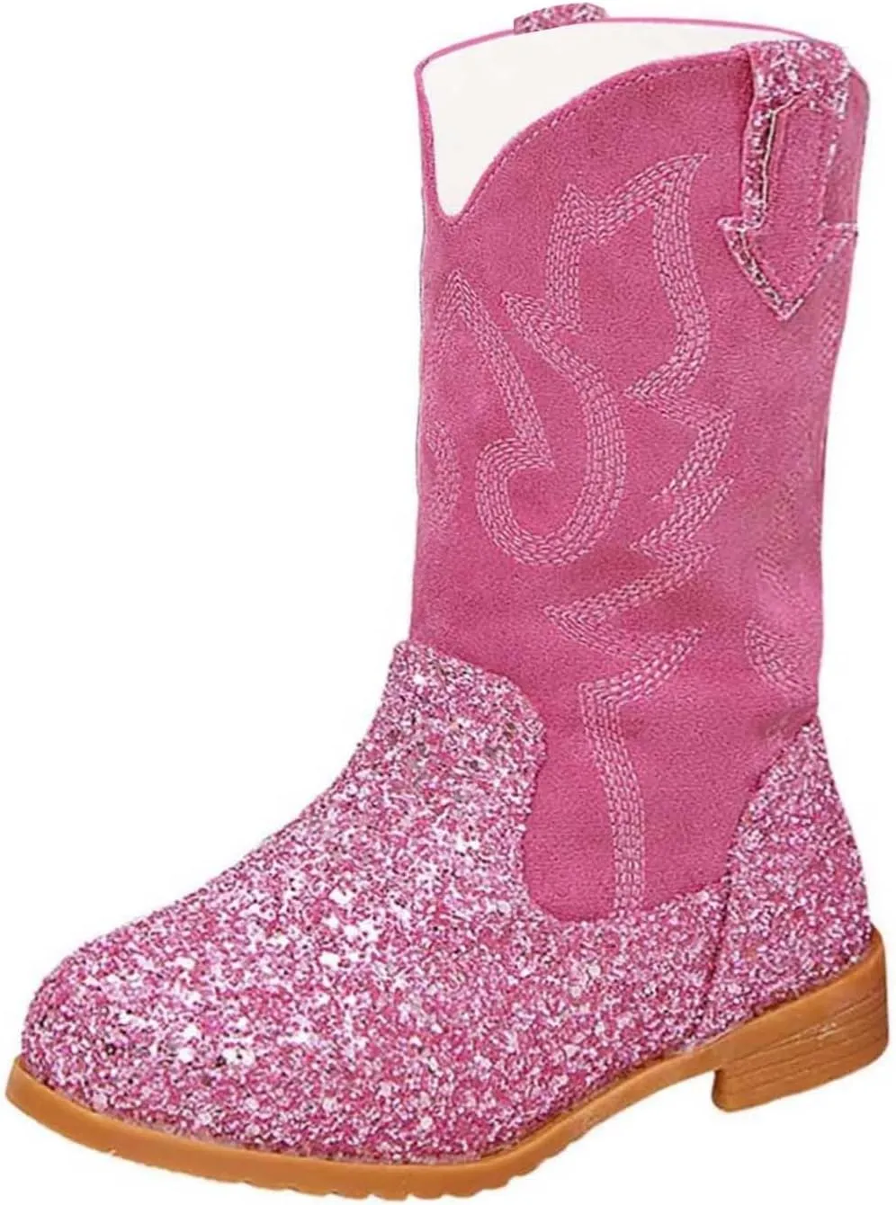 Girls Cowgirl Boots Mid Calf Square Toe Western Boot for Kids Glitter Cowboy Boots Party Toddler Girls Riding Shoes