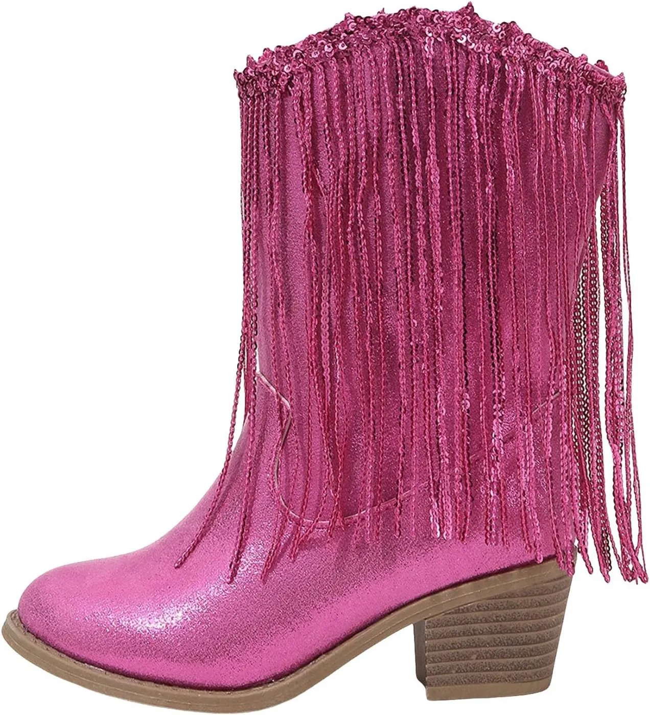 Girls Cowgirl Boots Mid Calf Square Toe Western Boot for Kids Glitter Cowboy Boots Toddler Girls Horse Riding Shoes