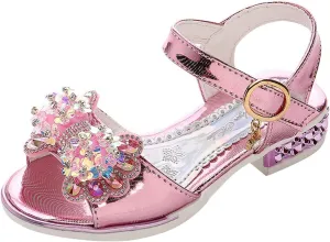 Girls Fashion Low Heels Dress Open Toe Rhinestone Butterfly Sandals Summer Sandals for Girls Wedding Party Sandals (Pink, 3.5-4 Years Toddler)