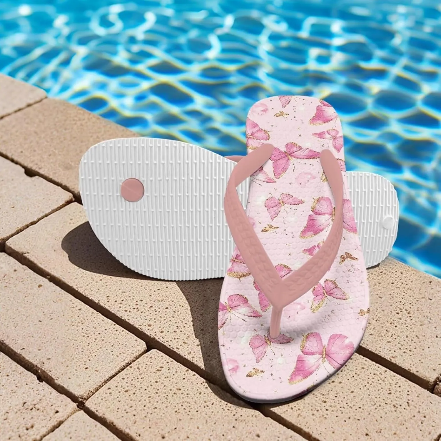 Girl's Flip Flops Kid's Non-Slip Sole Quick Drying Beach Slippers Slide Sandals Pink Straps