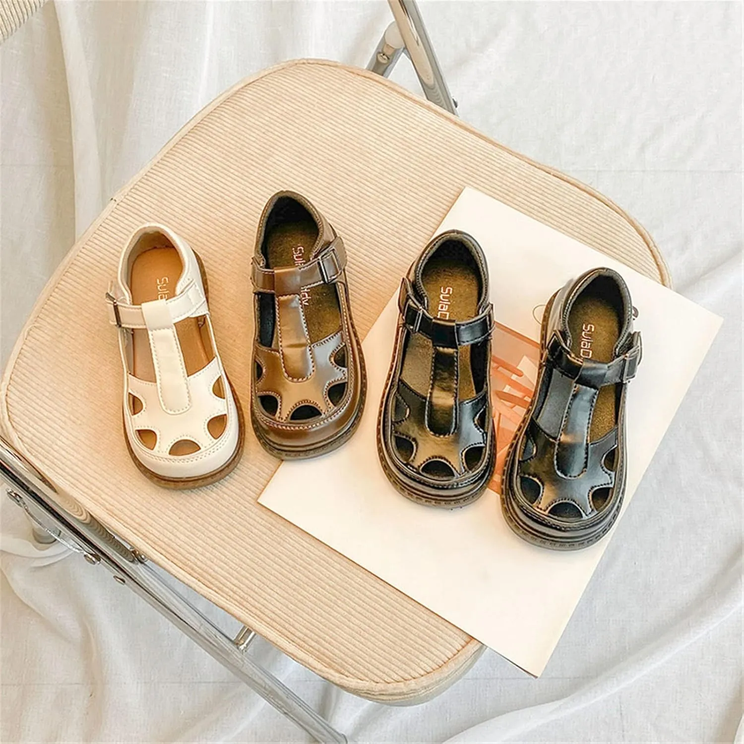 Girls Leather Soft Toe Princess Dress Flat Shoes Summer Dress Shoes Shoes (Toddler/Little Kid/Big Kids Beach Kids Shoes (Black, 3 Big Kids)