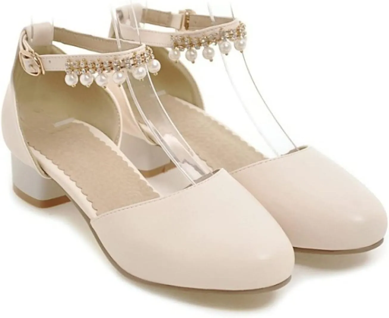 Girls Mary Jane Dress Shoes Pumps Low Heels Flower Party High School Prom Sandals Shining Lightweight Princess Soft Summer Sandals