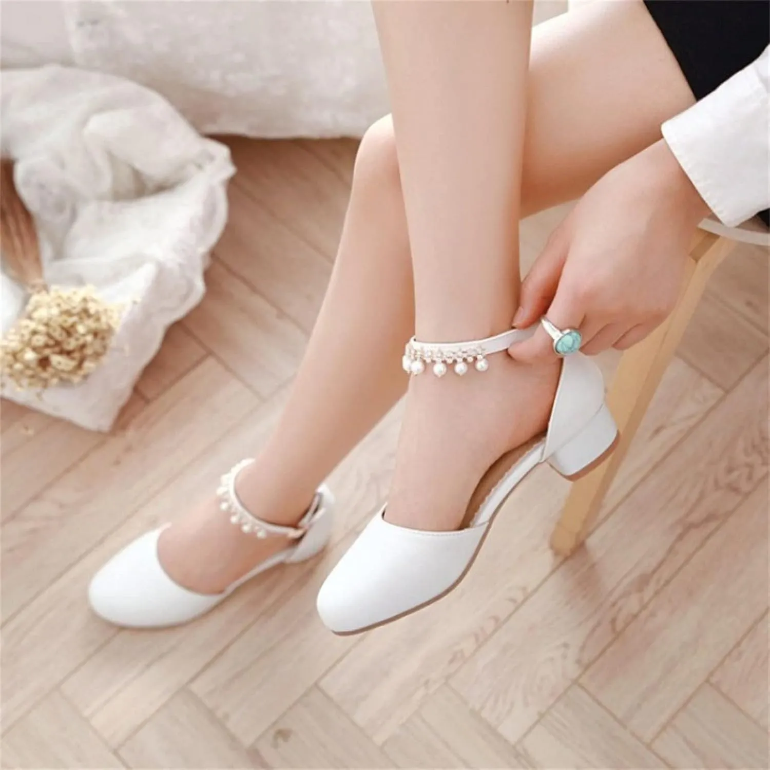 Girls Mary Jane Dress Shoes Pumps Low Heels Flower Party High School Prom Sandals Shining Lightweight Princess Soft Summer Sandals