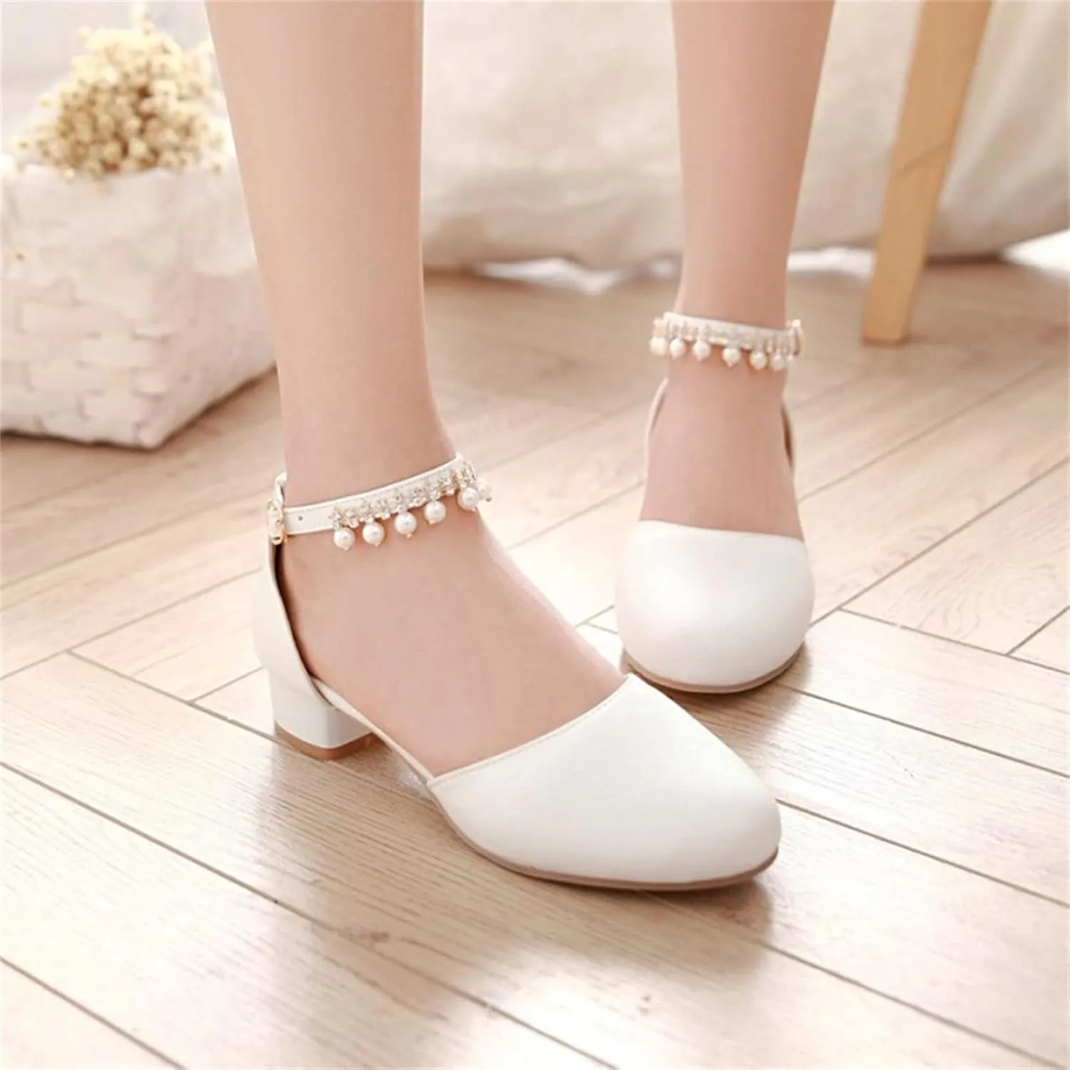 Girls Mary Jane Dress Shoes Pumps Low Heels Flower Party High School Prom Sandals Shining Lightweight Princess Soft Summer Sandals