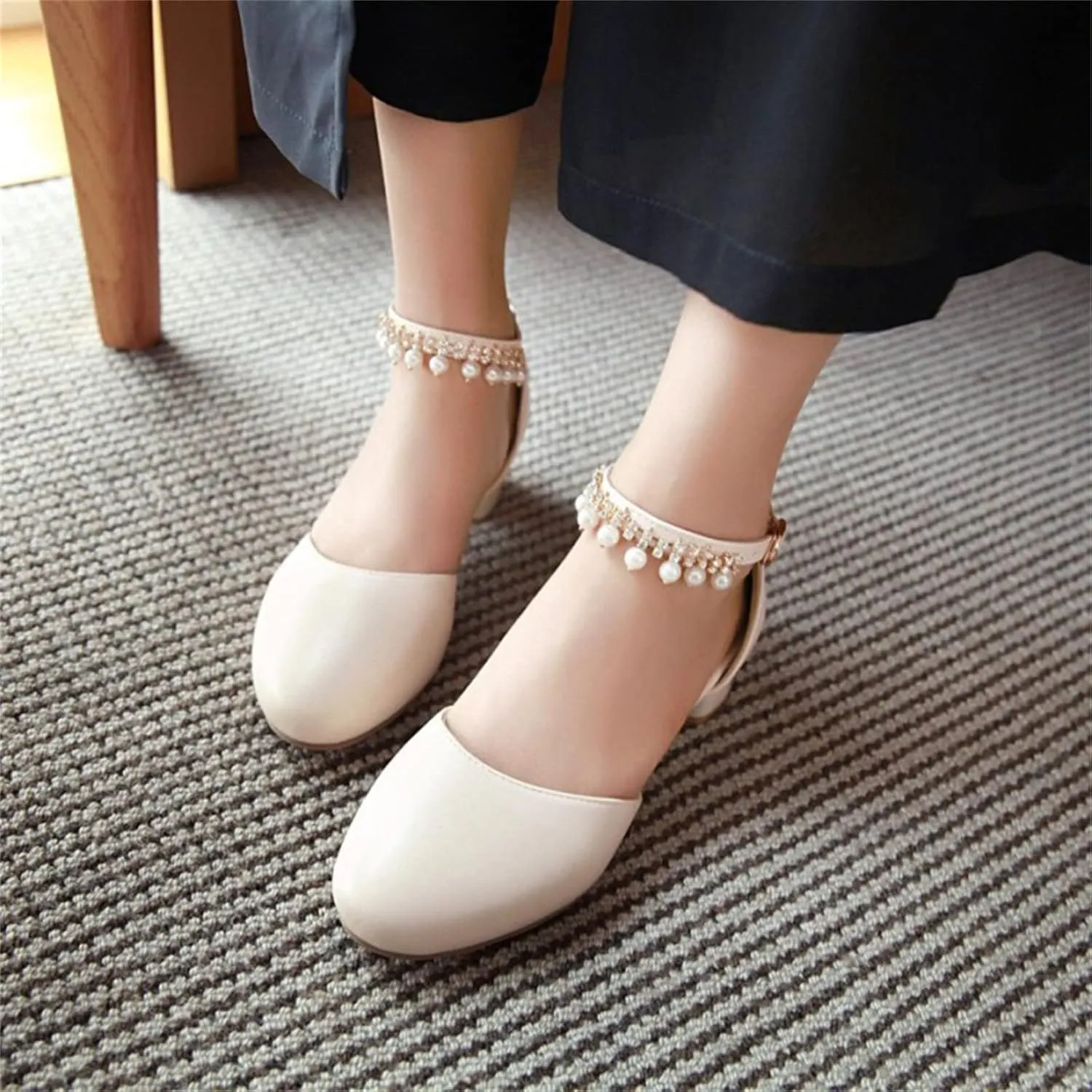 Girls Mary Jane Dress Shoes Pumps Low Heels Flower Party High School Prom Sandals Shining Lightweight Princess Soft Summer Sandals