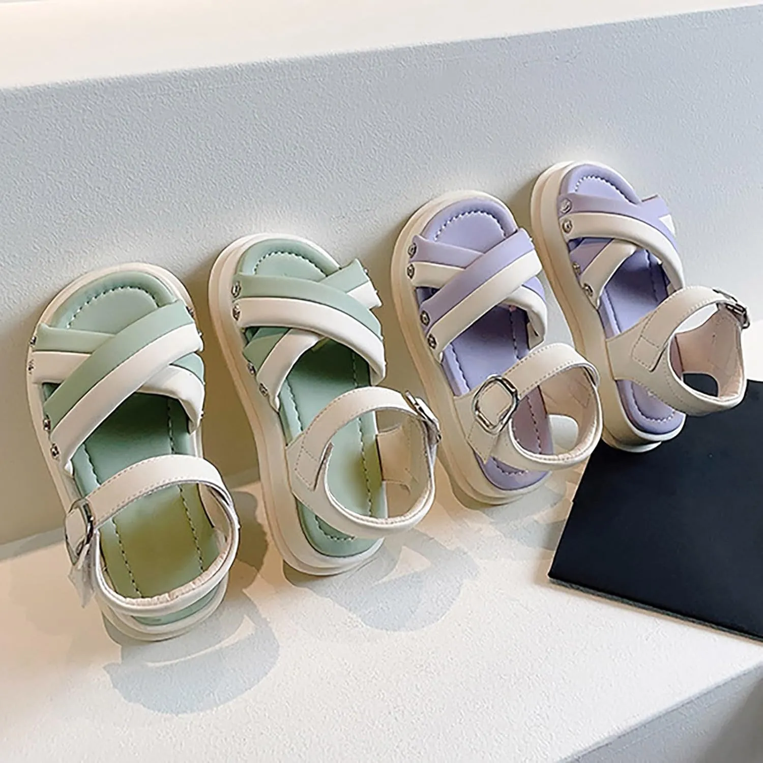 Girls Open Toe Color Blocking Sandals Soft Bottom Shoes Casual Beach Vacation Girls Dress Sandals for Princess Kids