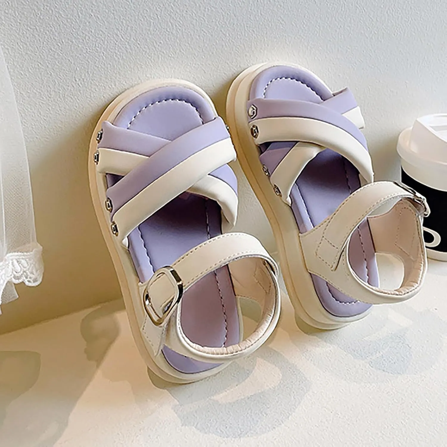 Girls Open Toe Color Blocking Sandals Soft Bottom Shoes Casual Beach Vacation Girls Dress Sandals for Princess Kids