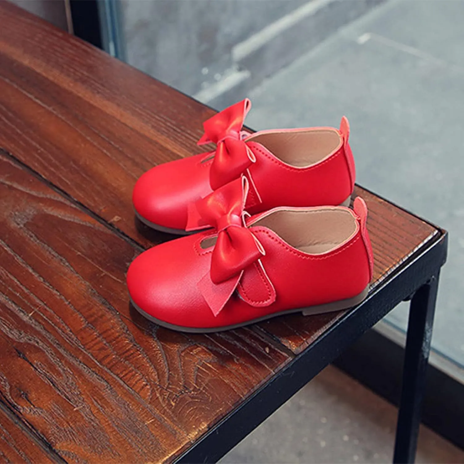 Glittery Boots for Girls Fashion Autumn Girls Casual Shoes Flat Light Hook Loop Solid Color Bow Simple Kid Rain Shoes