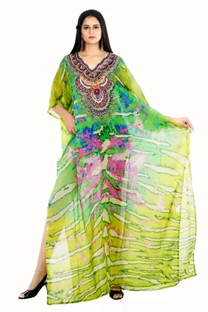 Green Camouflage Print Silk Kaftan for Special events