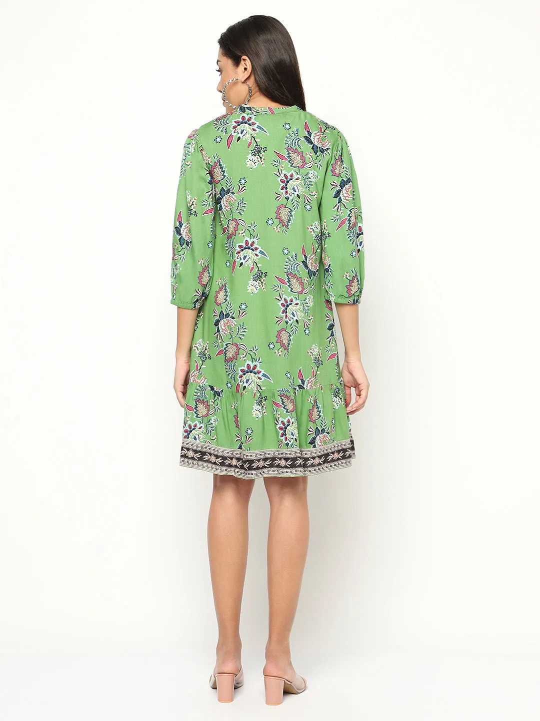 Green Printed Flared Dress