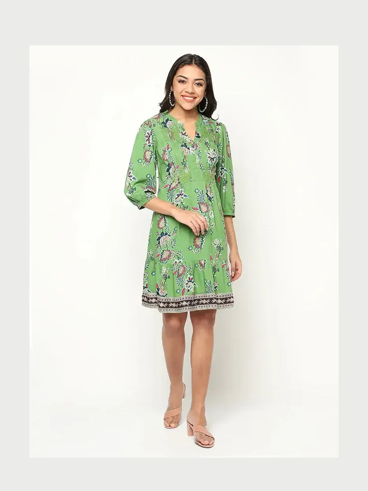 Green Printed Flared Dress