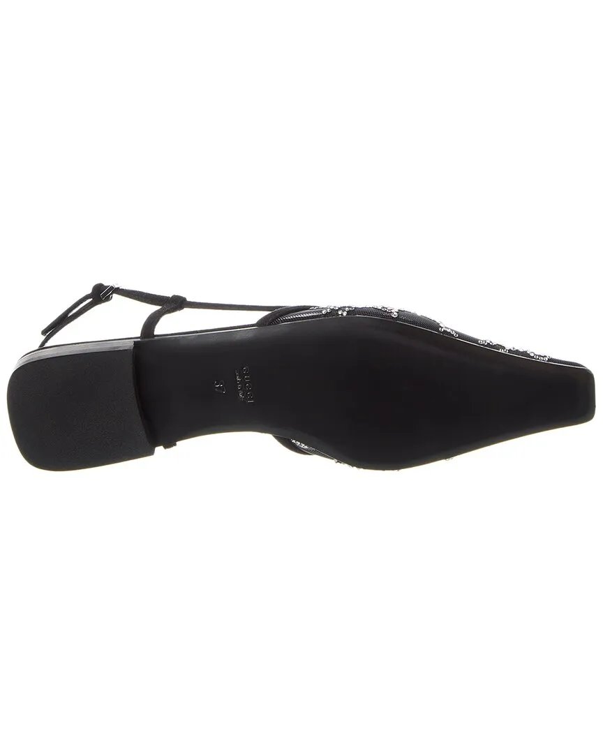 Gucci GG Mesh & Suede Slingback Flat