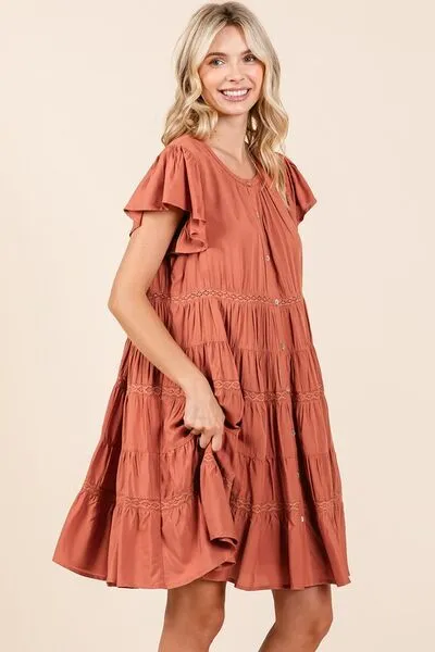 Hazel Blues® |  Mittoshop Lace Detail Ruffled Button Down Tiered Dress