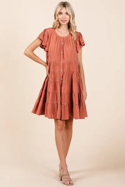 Hazel Blues® |  Mittoshop Lace Detail Ruffled Button Down Tiered Dress