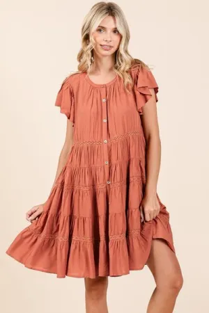 Hazel Blues® |  Mittoshop Lace Detail Ruffled Button Down Tiered Dress