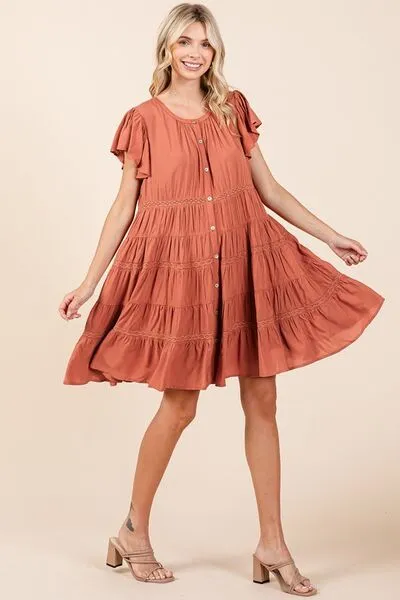 Hazel Blues® |  Mittoshop Lace Detail Ruffled Button Down Tiered Dress