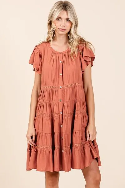 Hazel Blues® |  Mittoshop Lace Detail Ruffled Button Down Tiered Dress