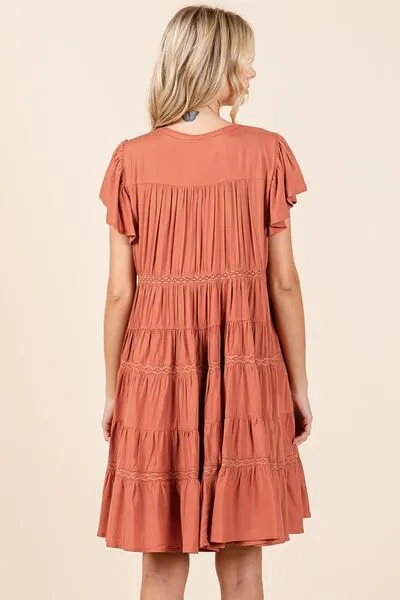Hazel Blues® |  Mittoshop Lace Detail Ruffled Button Down Tiered Dress