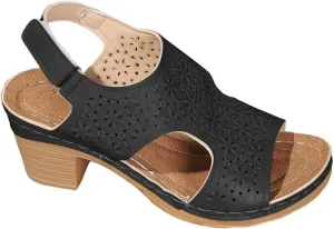 Heeled Sandals for Women Breathable Cutout Slip On Low Wedge Sandals Open Toe Hook and Loop Chunky Heels Dress Shoes Indoor Outdoor for Summer