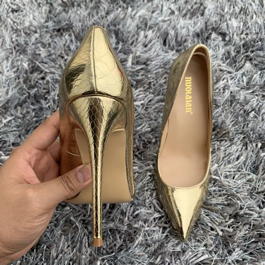 High Heels Pumps Gold Snake Print