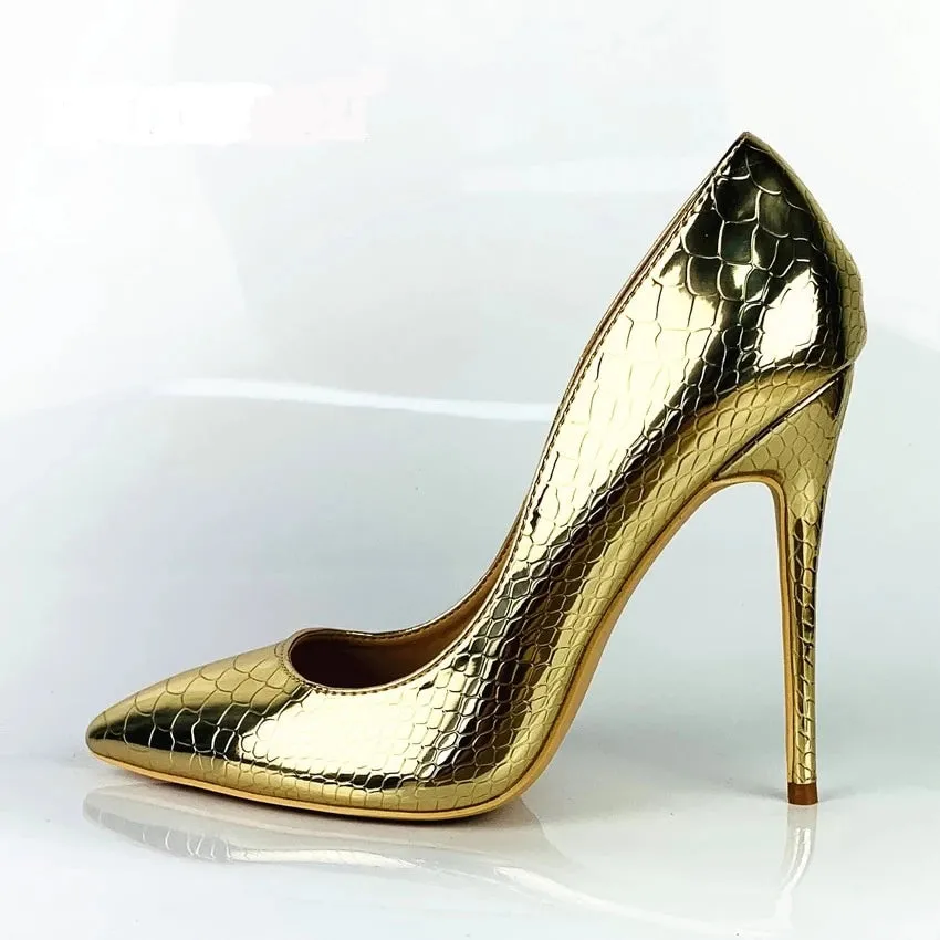High Heels Pumps Gold Snake Print