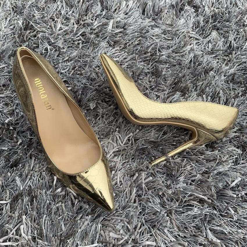 High Heels Pumps Gold Snake Print