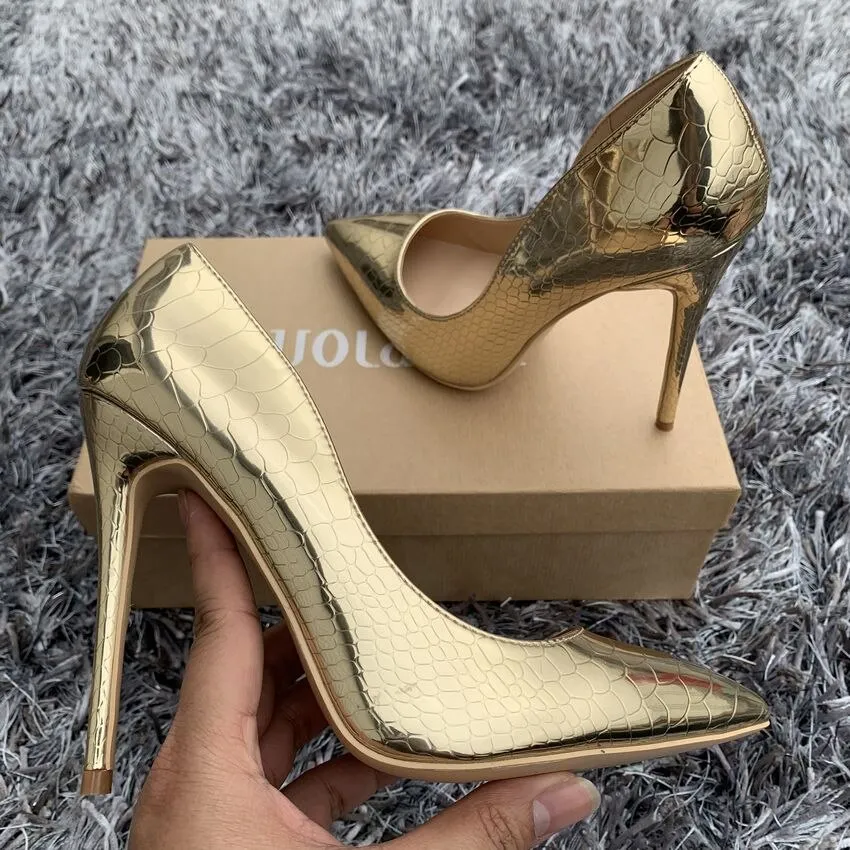 High Heels Pumps Gold Snake Print