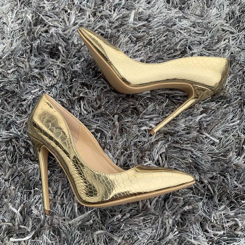 High Heels Pumps Gold Snake Print