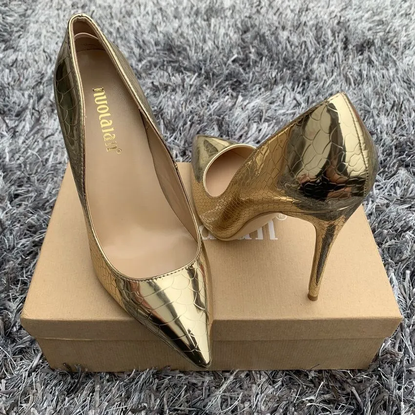 High Heels Pumps Gold Snake Print
